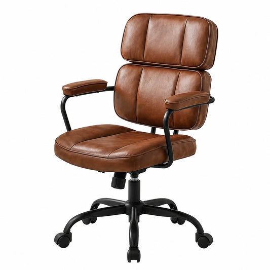 Bureau, pivotant, en cuir, coloris marron, pour l’espace de travail