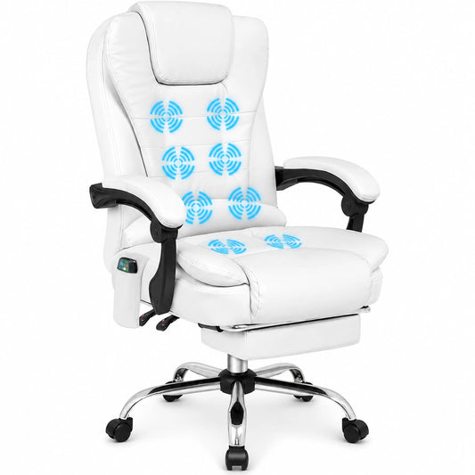 Bureau, en cuir, pivotant, rembourré, sur roulettes, coloris blanc, pour l’espace de travail