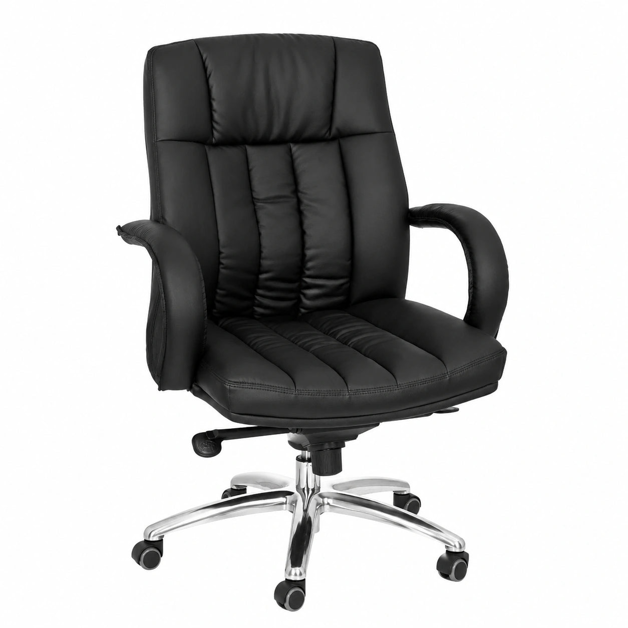 Bureau, en métal et cuir, coloris noir, pour l’espace de travail
