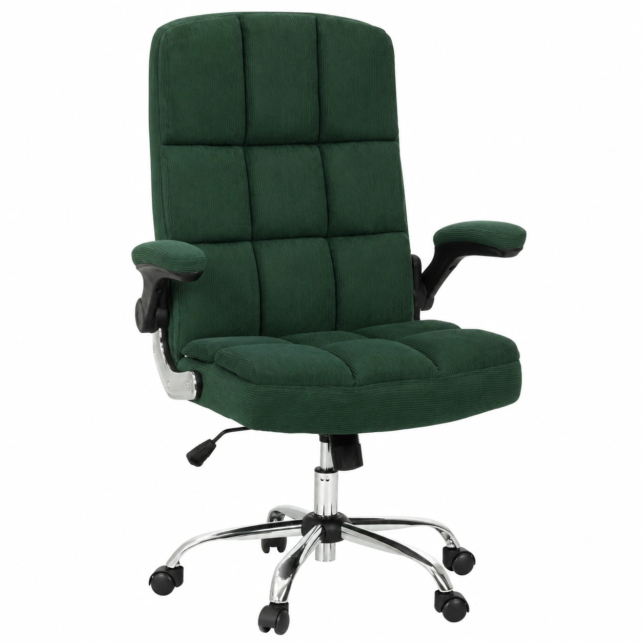 Fauteuil, pliable, pivotant, réglable, en velours côtelé, coloris vert, pour le salon ou la chambre