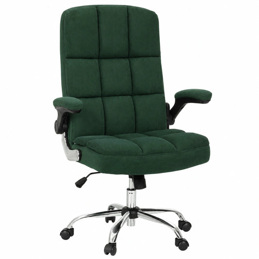Fauteuil, pliable, pivotant, réglable, en velours côtelé, coloris vert, pour le salon ou la chambre